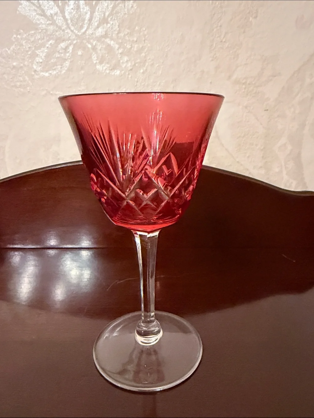 Vintage Red Cut Crystal Wine Glass - Elegant Stemware